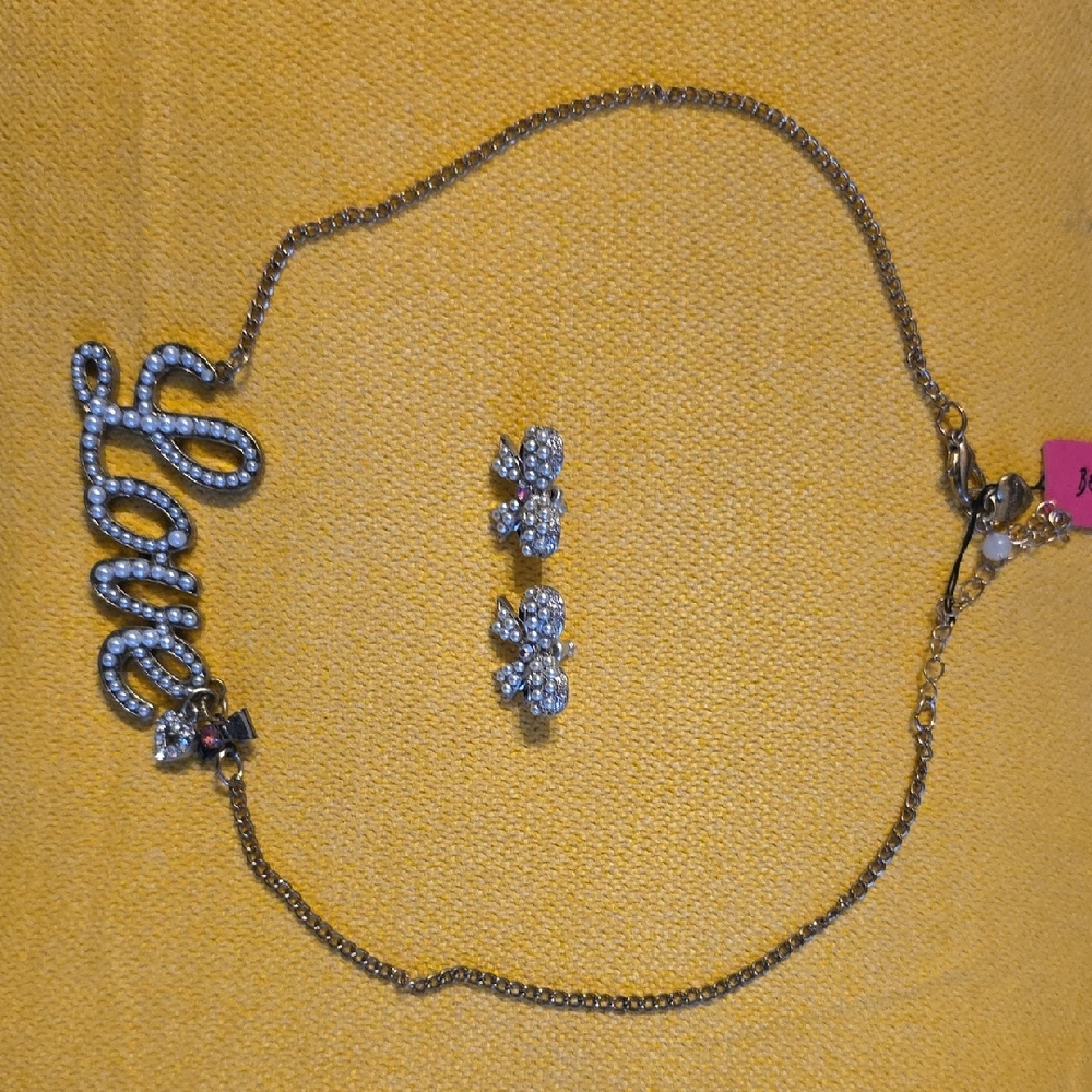 NEW Betsey Johnson Gold 'Love' Necklace & Earrings
